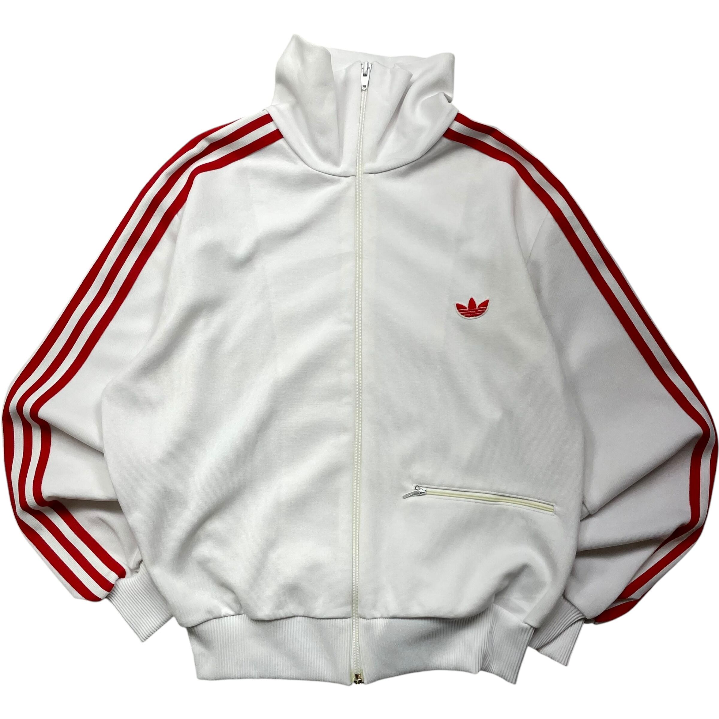 《S》 adidas アディダス トラックジャケット スリーストライプ ワンポイント ホワイト レッド 70年代〜 no.5373