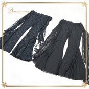 ベリーダンス 衣装 まとめ売り 全2点 セット ズボン パンツ フレアパンツ Ms.belly 黒 レース 花柄 練習 レッスン 伸縮 ストレッチ メッシュ生地 ボトムス かわいい 華やか ダンス衣装 ブラック系