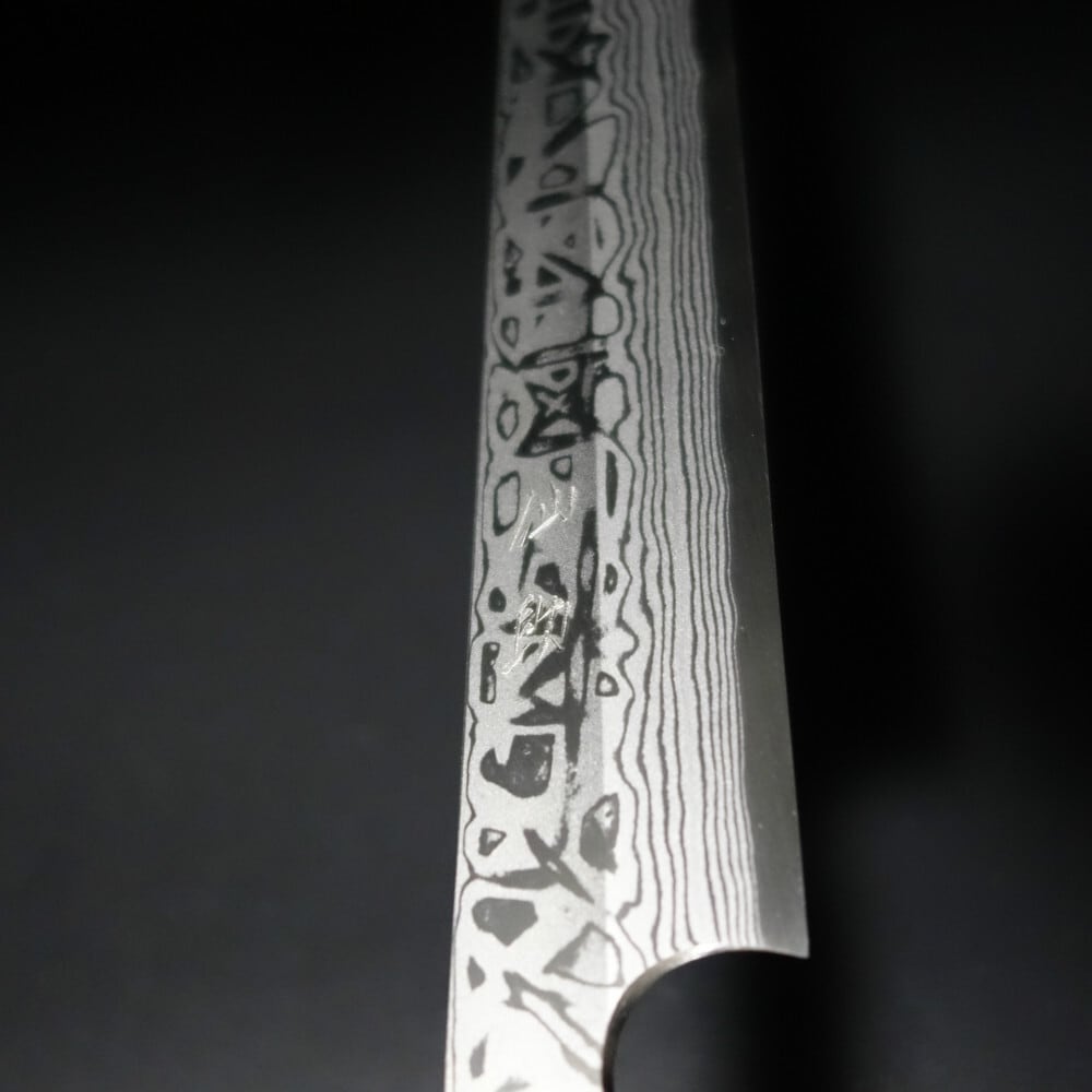 仙助 柳刃包丁 ダマスカス 安来鋼青紙2号 300mm 紫檀シノギ柄