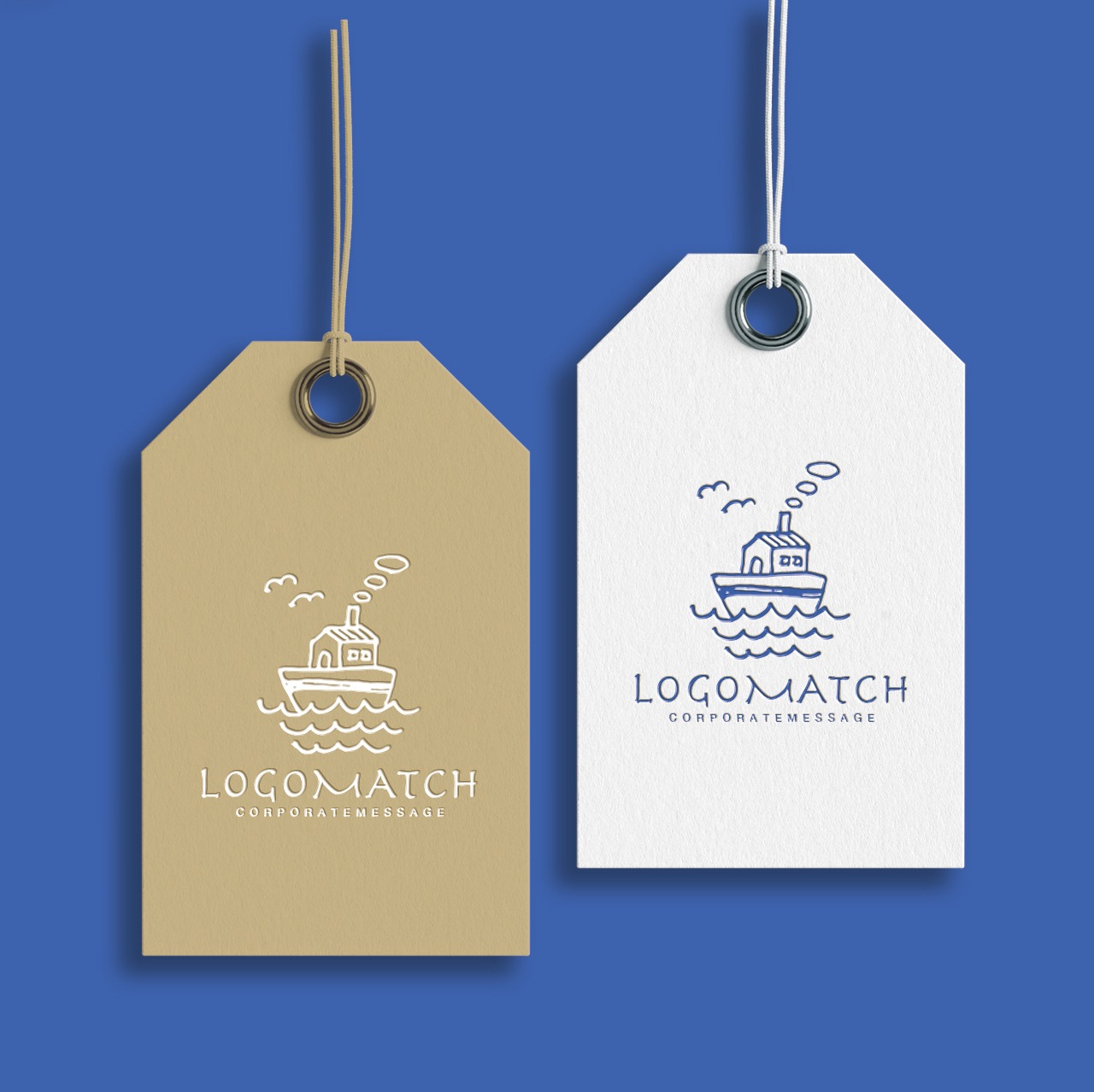 波の上に浮かぶ船の家のロゴ