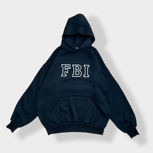 【FBI】80s 90s USA製 FBI 刺繍 ロゴ スウェット パーカー フーディー プルオーバー XL ビッグシルエット オーバーサイズ 黒 US古着