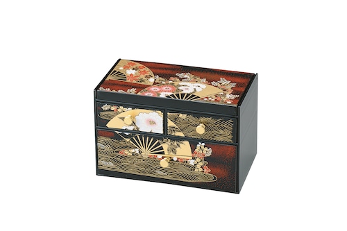 36-3214　三つ引タンス　黒塗　舞扇　Three drawers, black lacquered, Maioogi