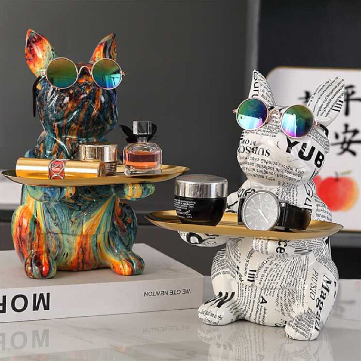 カラフルなフレンチ ブルドッグ装飾品 玄関収納 キースタンド 鍵置き