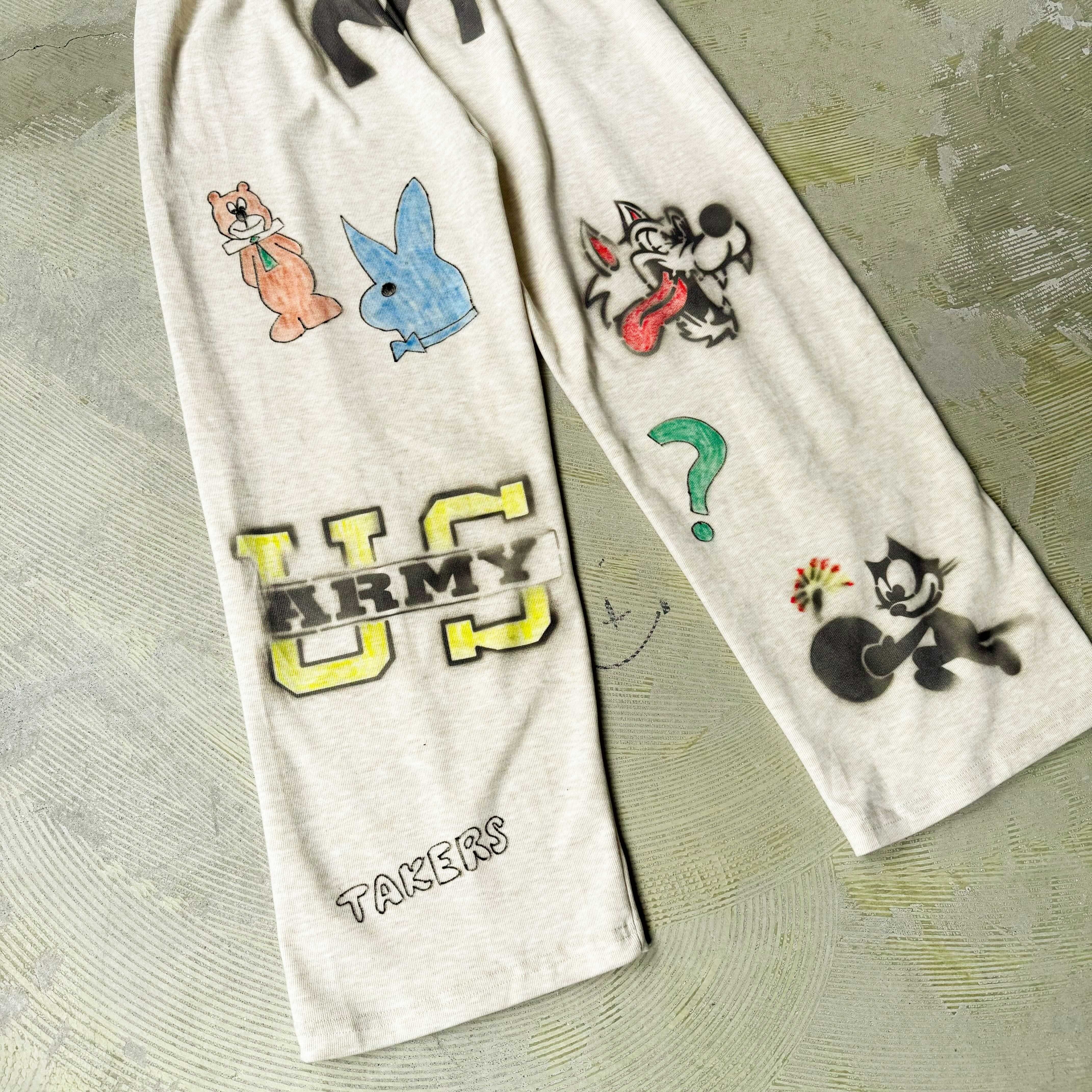 HAND PAINTED ART STENCIL MEMORIAL SWEAT PANTS / ハンド ペイント