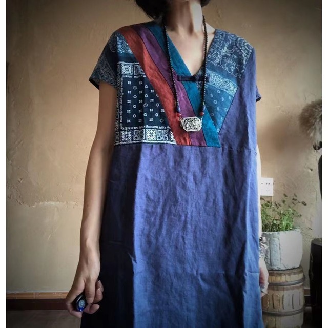 スプリングスタイルスタンダードカラードレス ブルー レトロ 春物 ピュア Yiranxuaディースワード88149706743