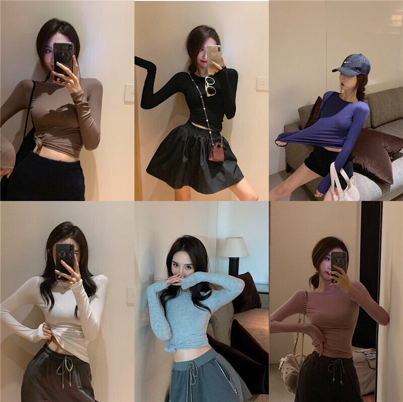 2020年秋新作無地長袖Tシャツレディーススリム&シンオールマッチボトミングシャツウエスタンスタイルブラックトップインタイド ドラファッションホール53955194558