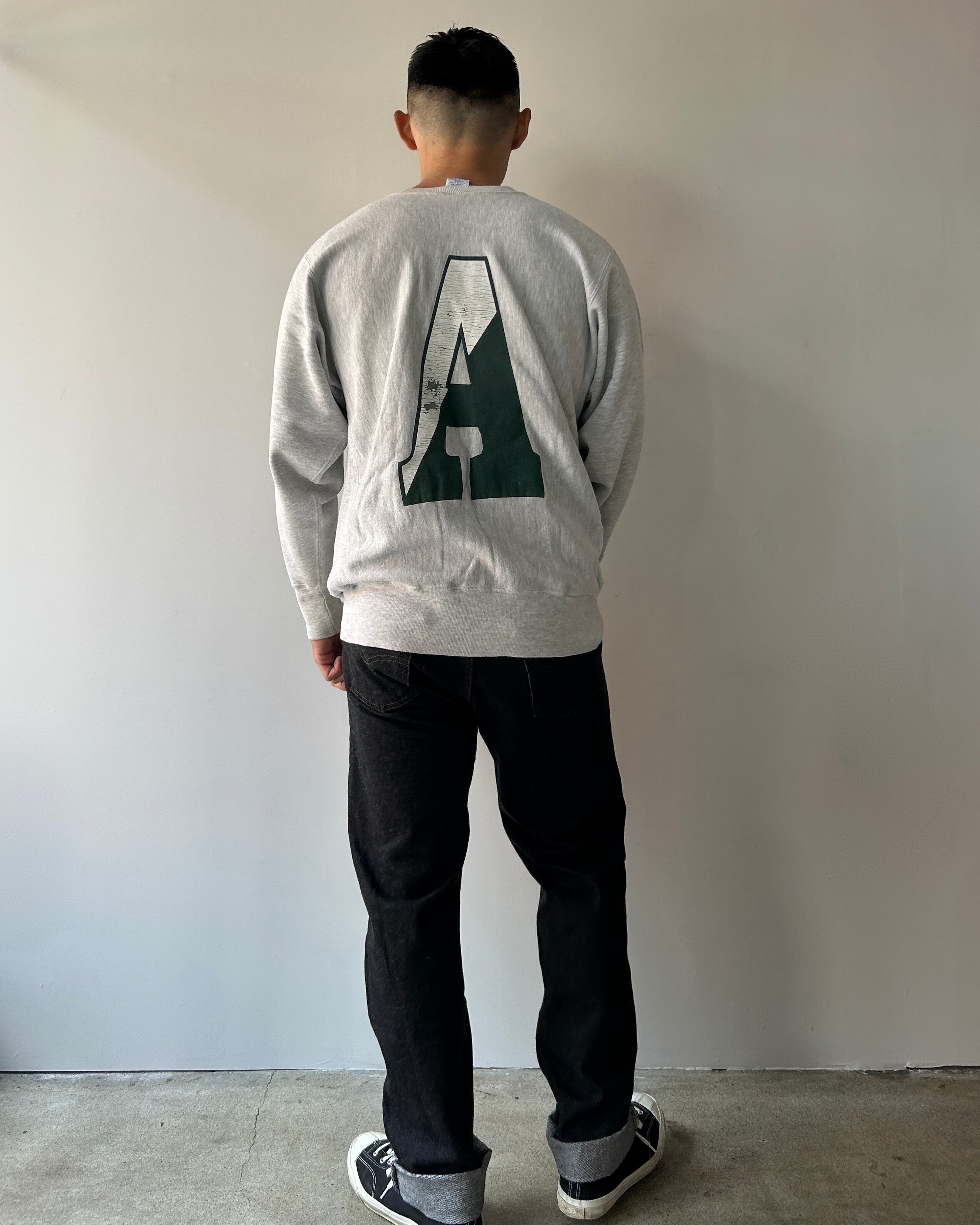 90s XL 両面 デカロゴ リバースウィーブ グレー スウェット 