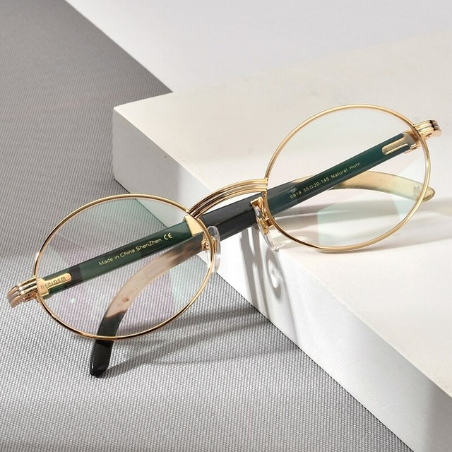 【TR0352】Buffalo Horn Luxury Oval Glasses