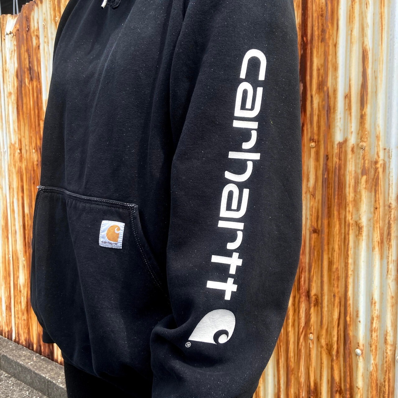 original】後染め ブラック Carhartt カーハート ワンポイントロゴ 袖 