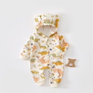 【BABY】恐竜柄クマ帽子付きロンパース