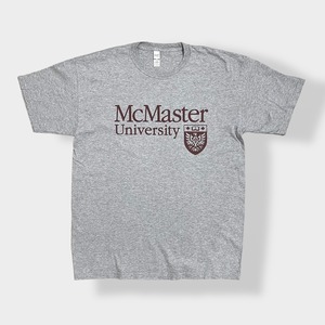 【M&Q GOLD】カレッジ カナダ McMaster University Mac マクマスター大学 ロゴ Tシャツ t-shirt  半袖 グレー LARGE メキシコ製 us古着