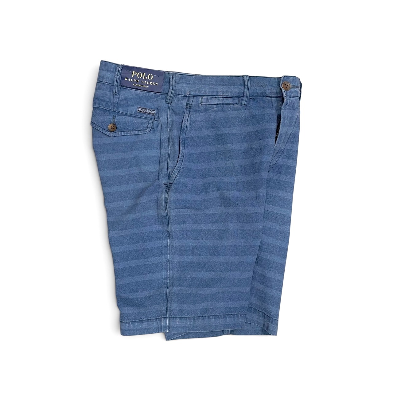 【新品】Polo Ralph Laure ポロラルフローレン コットン×リネン ボーダーショーツ ショートパンツ インディゴ 製品染 【SPT-POLO-010】 - 3