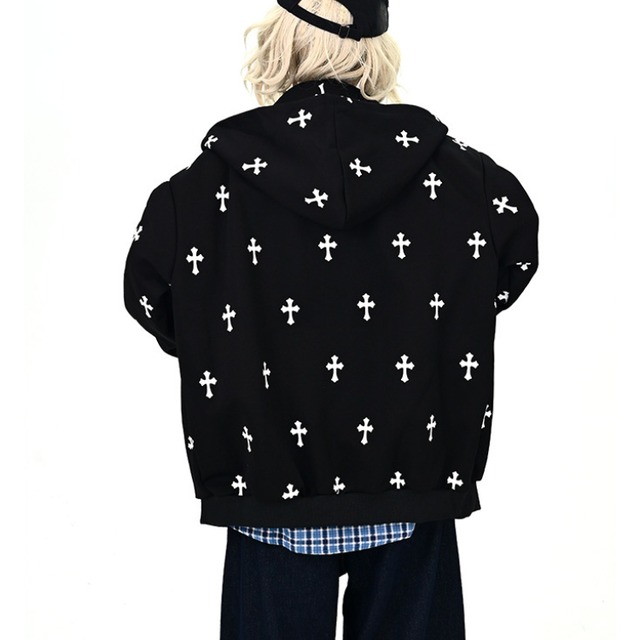 cross design zip-up hoodie　クロスデザインジップアップパーカー　J1374
