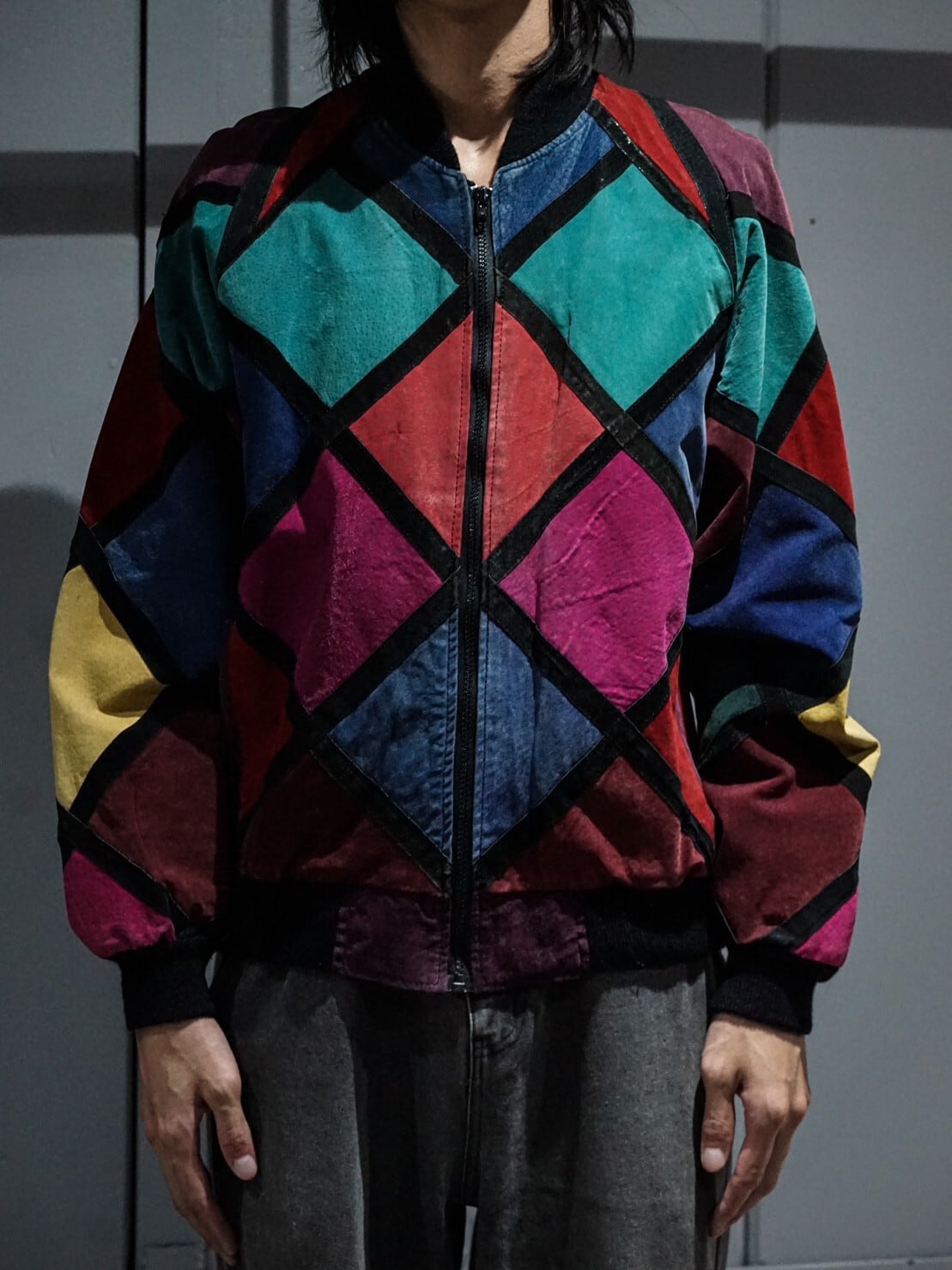 【add (C) vintage】Multiple Coloring Cross Pattern Loose Suede Leather ...