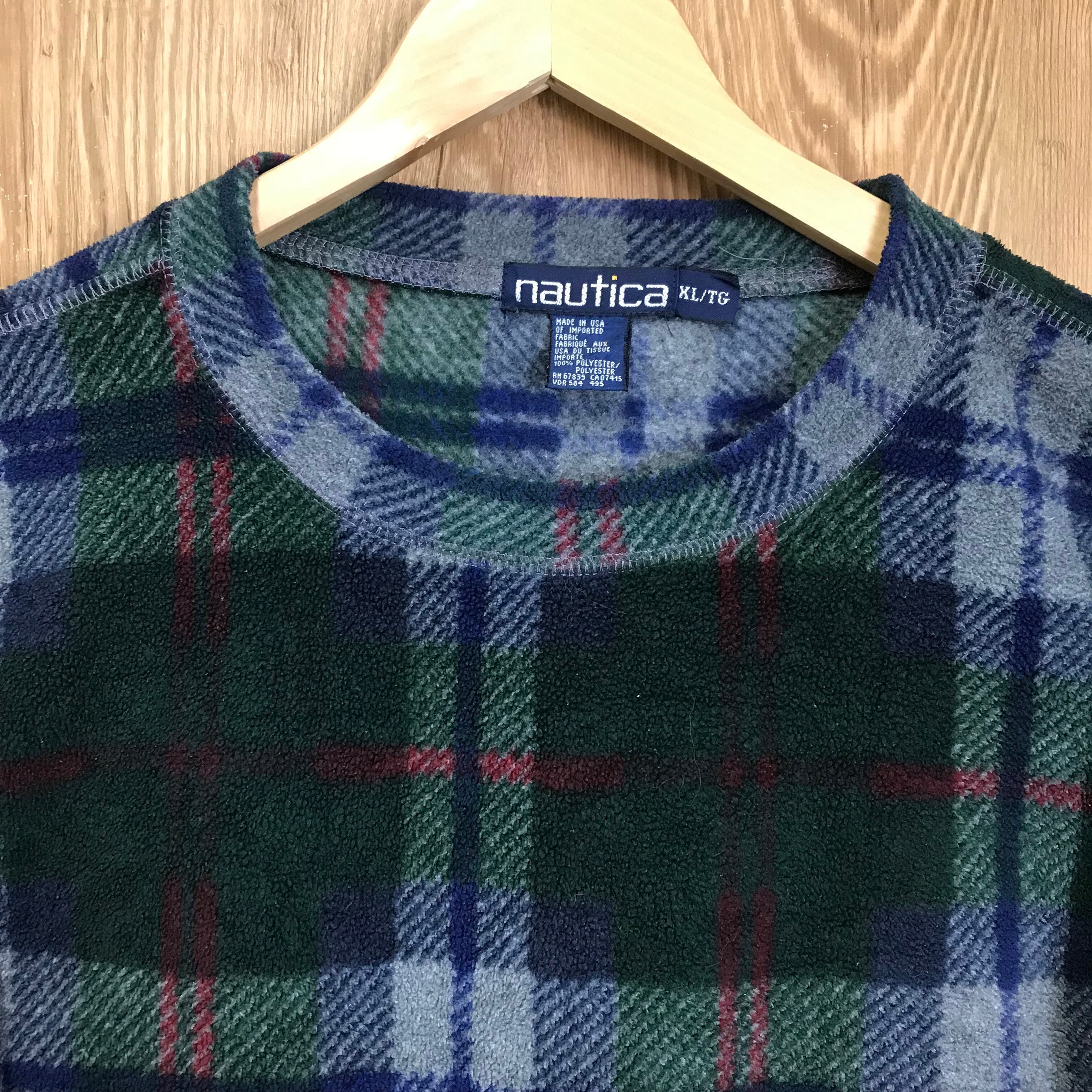 ノーティカ フリース ネイビー グリーンUSA チェック柄クルーネック b146 ノーティカ フリース ネイビー グリーンUSA チェック柄クルーネック