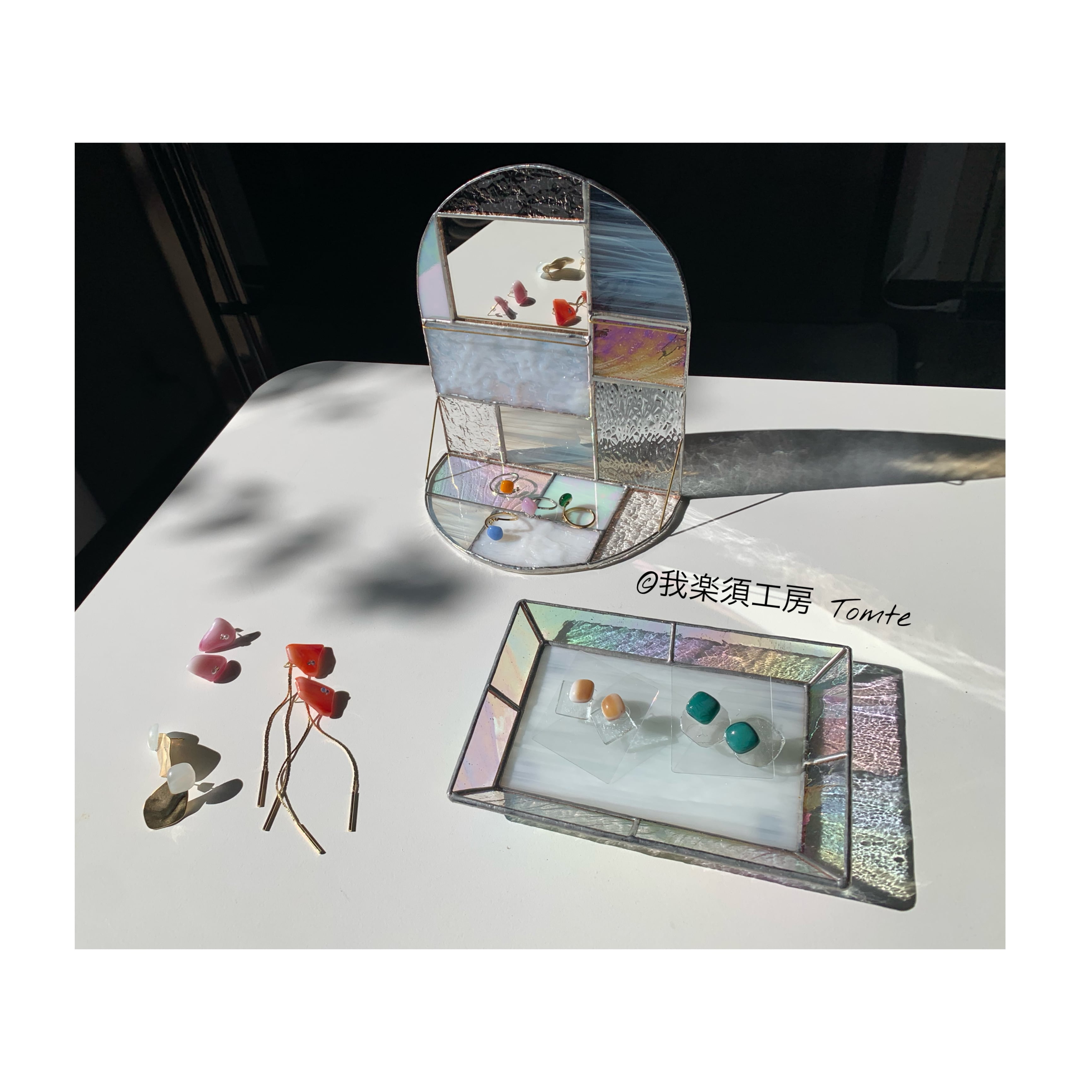 ミラー付アクセサリートレイ メガネ置き トレイ アクセサリートレイ