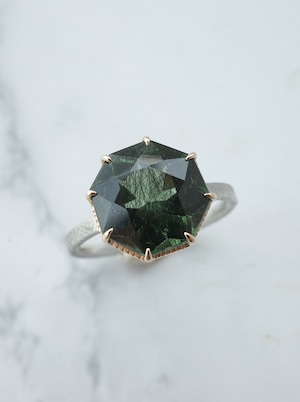 Ludwigite in Peridot Ring - 1