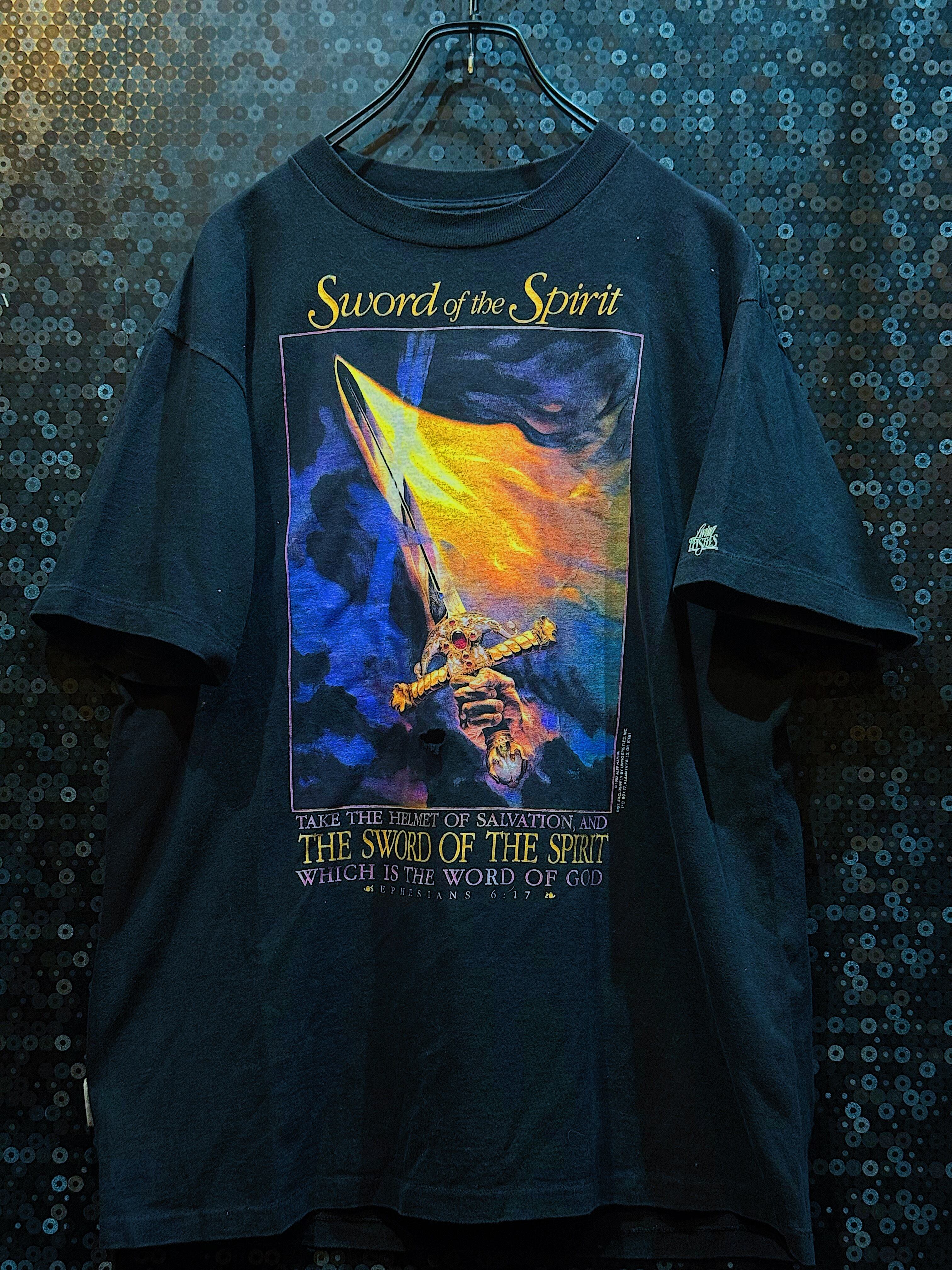 【ÆIEM】"90's sword of the spirits "vintage print T-shirt