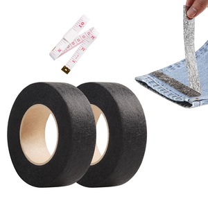 【特価処分】JUNART 2パック 2cm×24m アイロン接着テープ 強力裾上げテープ 両面テープ アイロン接着剤 カーテン・パンツ・ジーンズ・DIY手芸・スカートなどの補修用布テープ 強力パンツ裾上げテープ メジャー(黒)