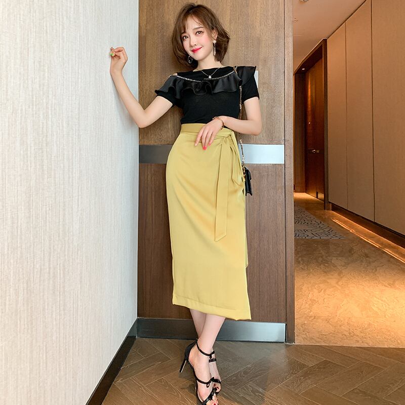 ハイウェストスカート ソリッド カラーサマー レース エレガント 夏物 レースアップ ソリッドカラー MIUCO61090719734