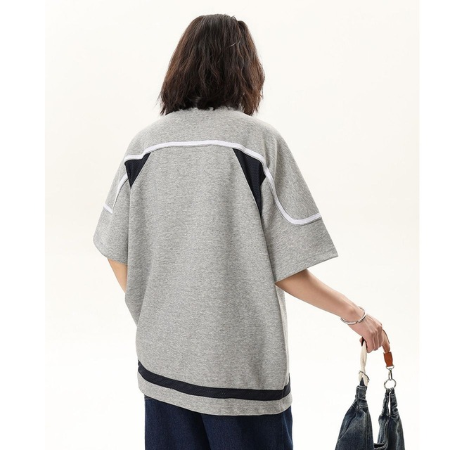 レースアップスポーツミックスロゴトップス 2col   R01758