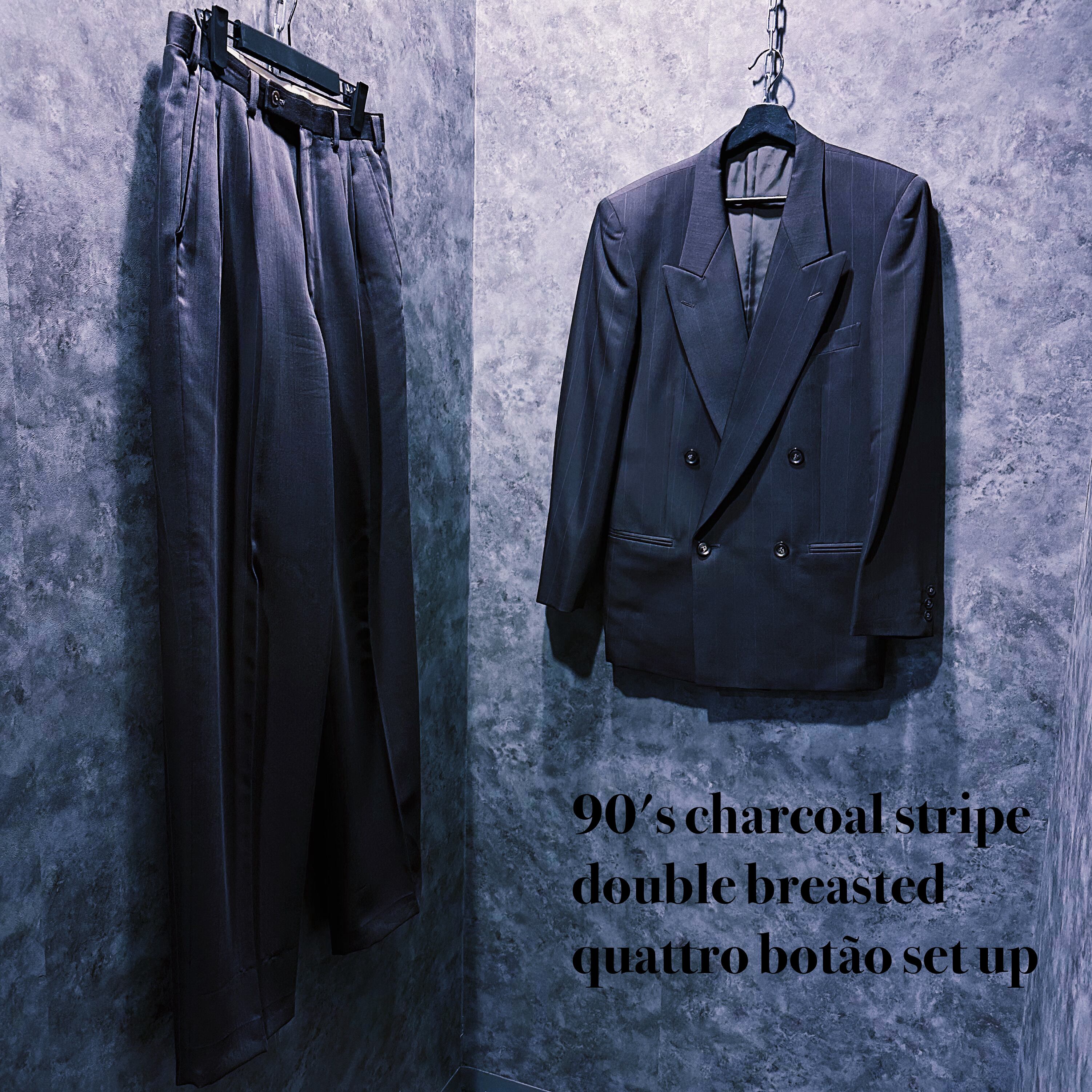 【doppio】90's charcoal stripe double breasted quattro botão set up