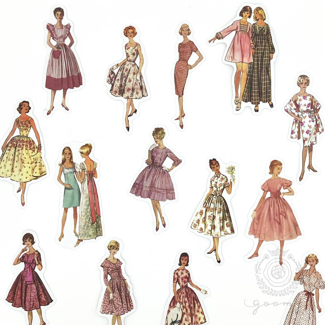 レトロイラストフレークシール ピンク <S91>