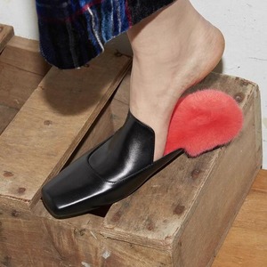 square toe fur half slipper shoes W00047