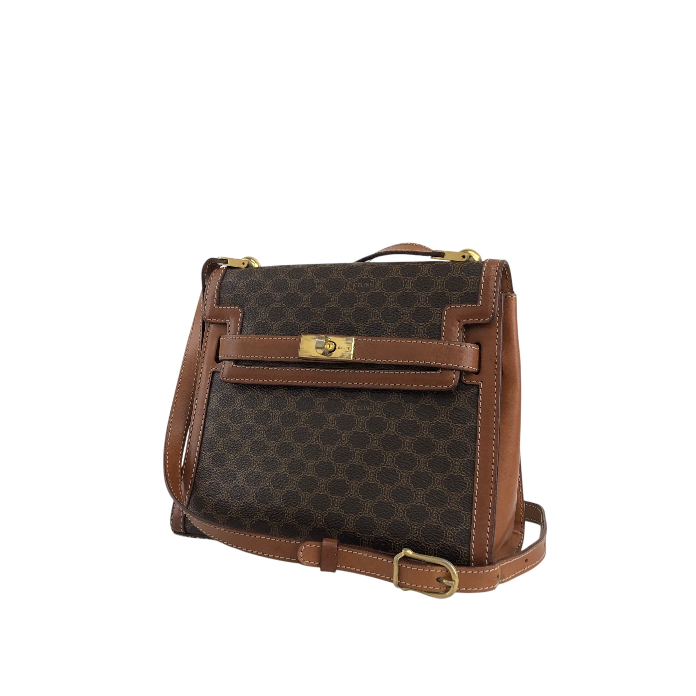 CELINE セリーヌ マカダム ショルダーバッグ ブラウン ターンロック