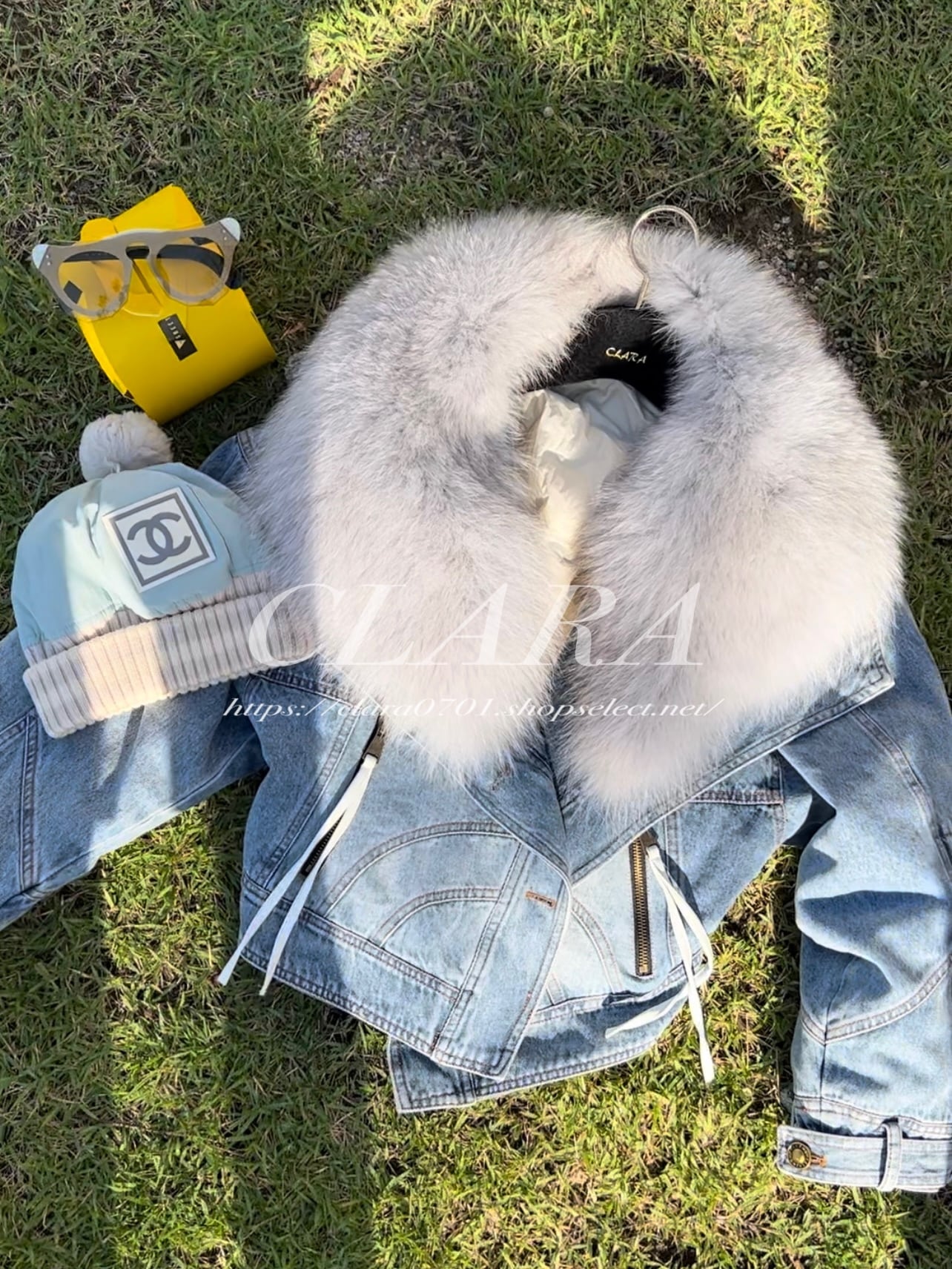 fox Fur Vintage Denim Jacket Down《 再入荷 》