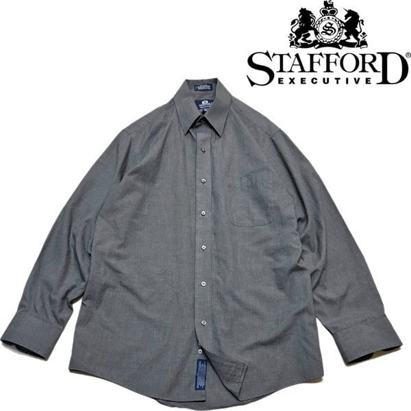 1点物◇STAFFORDビッグサイズ長袖グレーシャツ古着メンズXLレディース