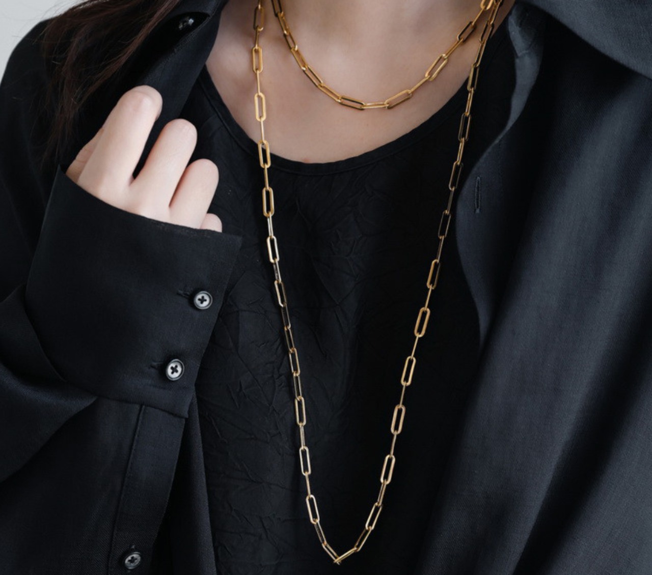 太チェーンロングネックレス（チタンベース／18Kゴールドメッキ仕上げ）