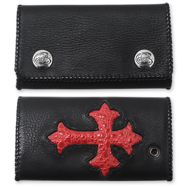 【Greg Everett Original　グレッグエバレットオリジナル　Wallet　ウォレット　財布】トライホールドバイカーウォレット/バッファローw/レッドフロッグクロスインレイ【送料無料】