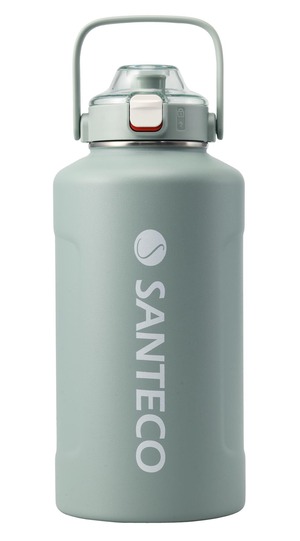 【特価処分】SANTECO 水筒 真空断熱 大容量 魔法瓶 保冷 保温 1900ML ストロー付き 直飲み スポーツドリンク対応 おしゃれ 広口 ステンレスボトル ERIE アッシュブルー