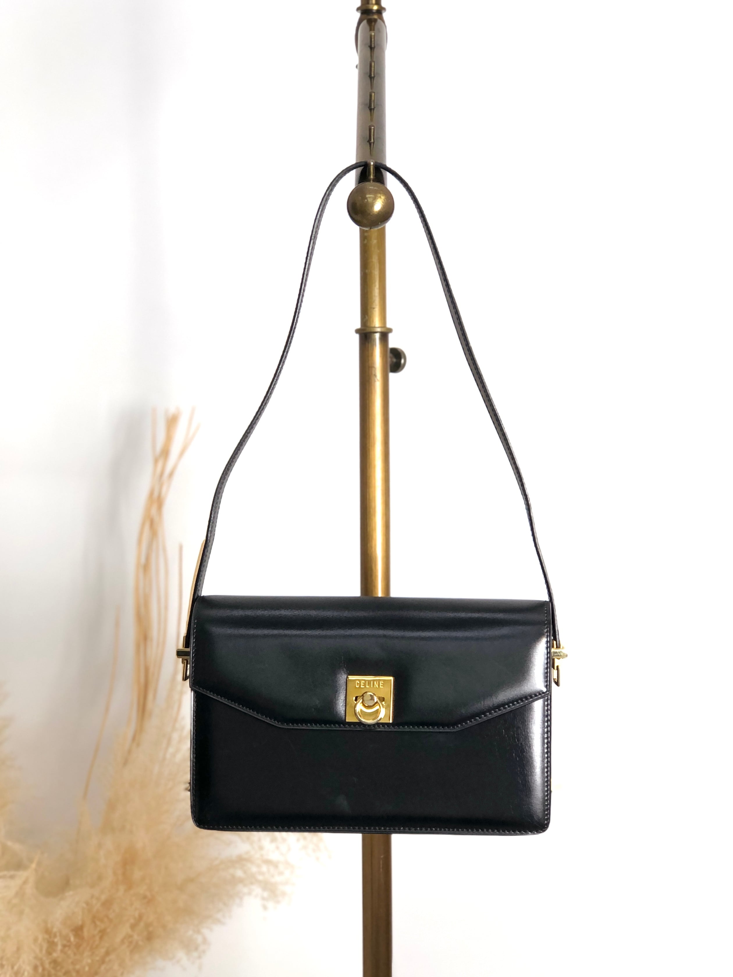 CELINE セリーヌ ショルダーバッグ ブラック ガンチーニ レザー vintage ヴィンテージ オールド gssz7x