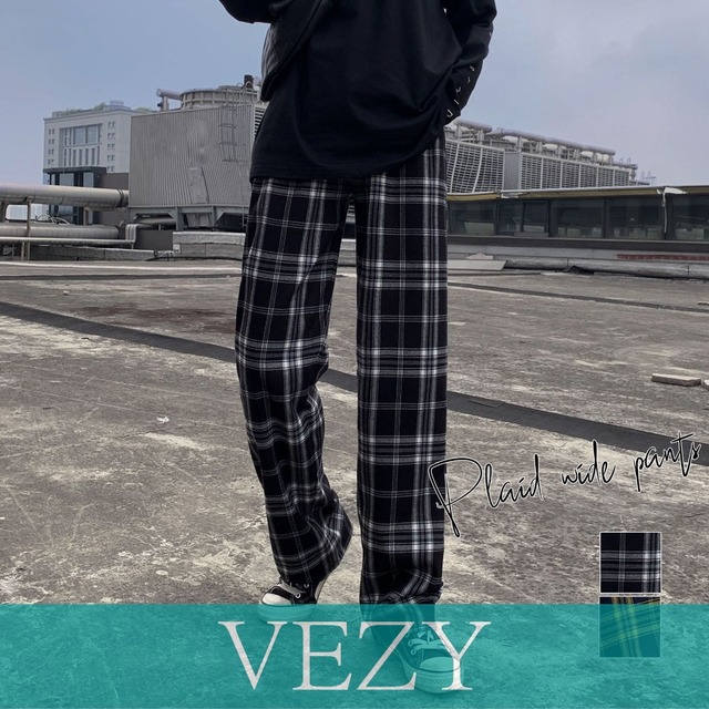 チェック柄 ワイドパンツ ハイウエスト ストレートパンツ ゆったり きれいからカジュアルまで、シーンを問わず使いやすいチェック柄ワイドパンツ パンツ スカート ベジー VEZY ItemNo.【14220610 】