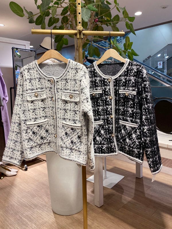 ニットツイード金ボタンジャケット［Color:ブラック］ | TK-LAND -韓国