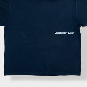 【VISION STREET WEAR】刺繍ロゴ バックプリント Tシャツ ストリート ボード スケボー イラスト ロゴ L 半袖 黒t ヴィジョンストリートウェア US古着