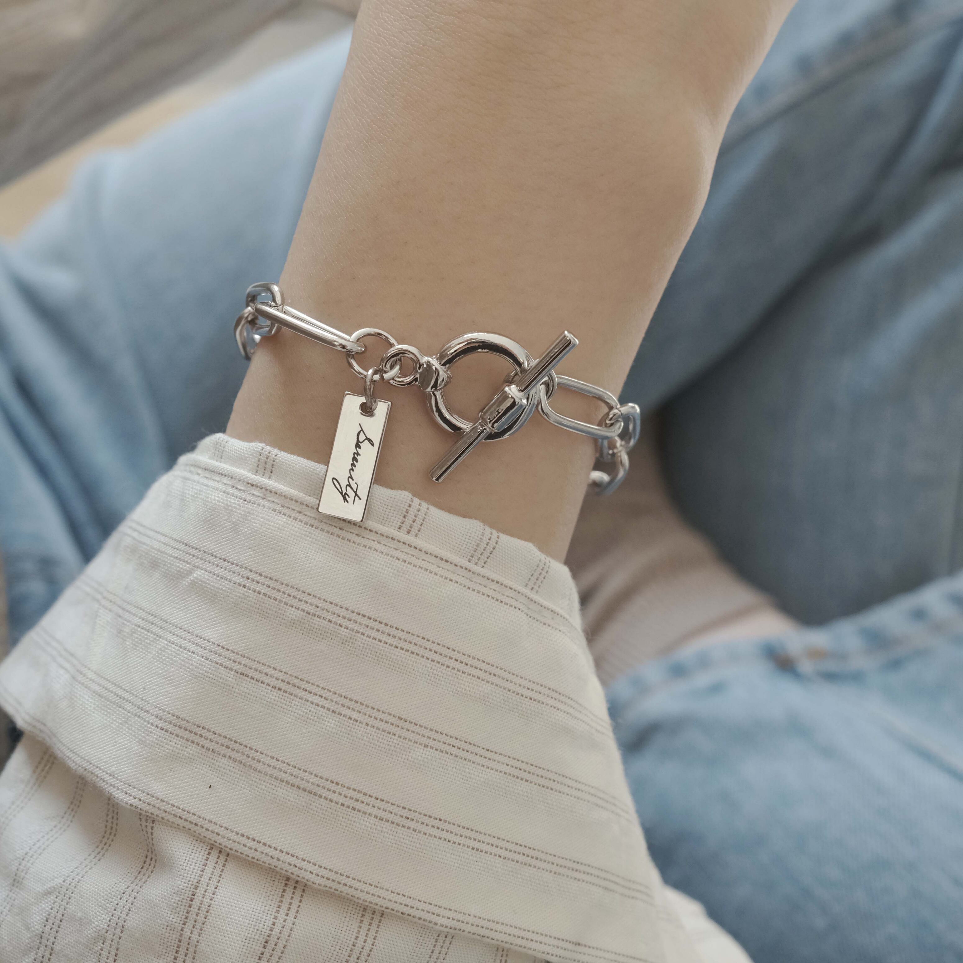 予約】engraving toggle clasp chain bracelet / 刻印トグルバー 