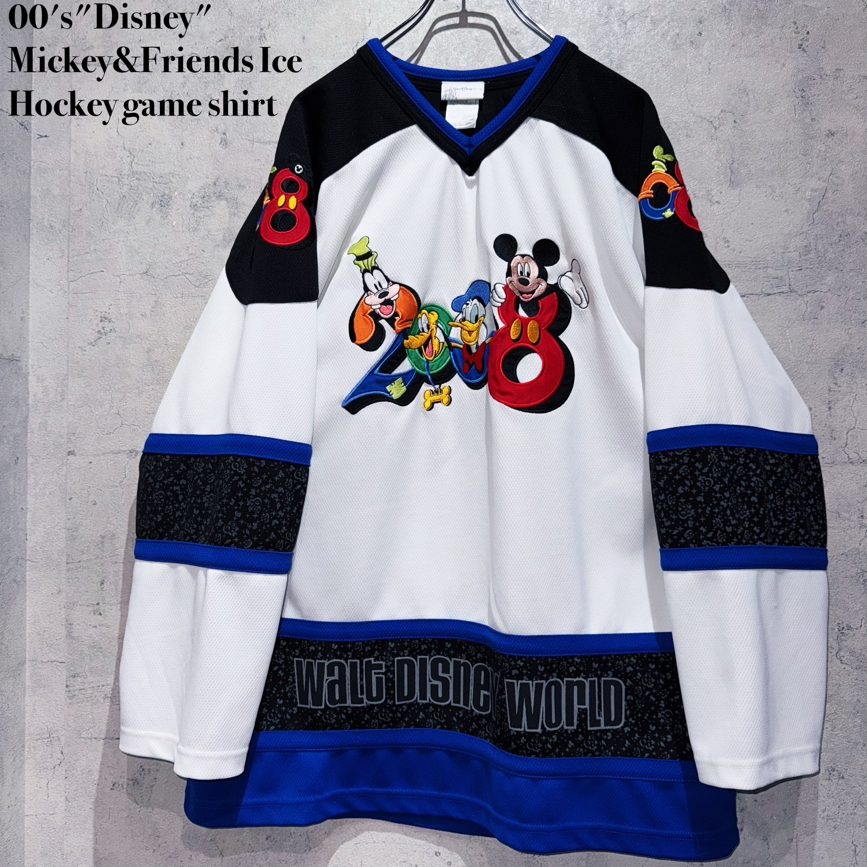 00's"Disney"Mickey&Friends Ice Hockey game shirt