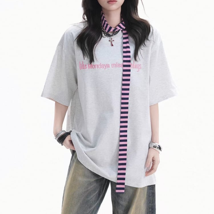 プリント 半袖 メランジ オーバーサイズ Tシャツ ◆3col L60110