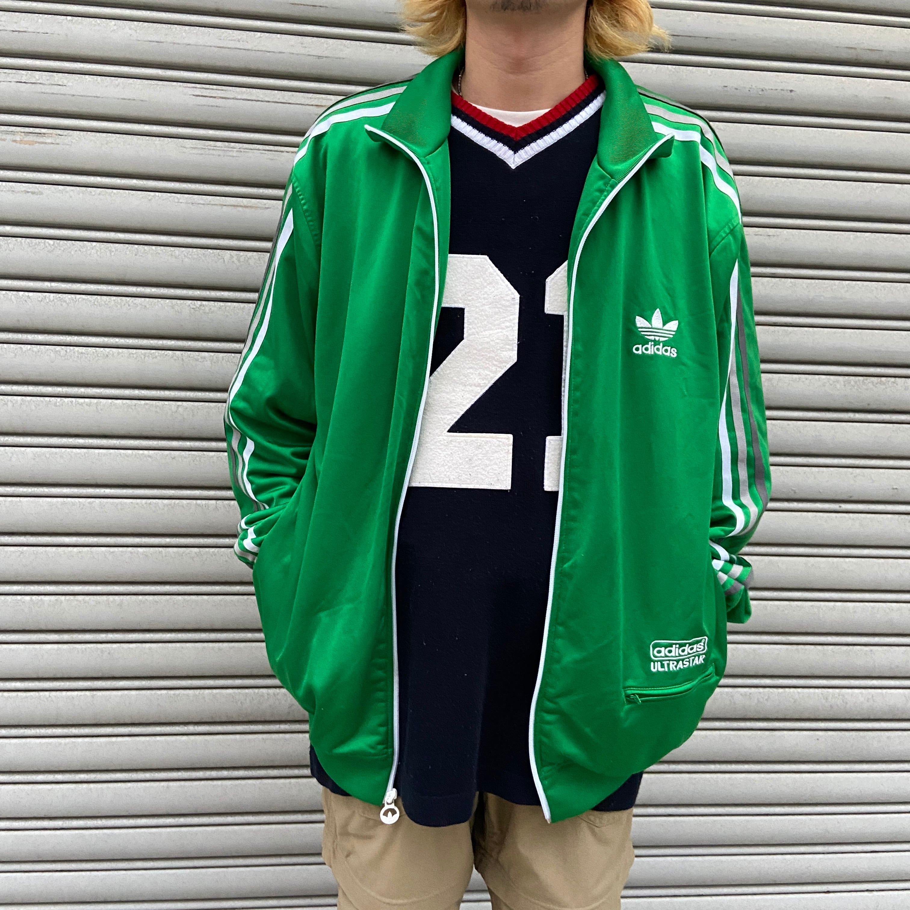 送料無料』adidas トラックジャケット 両面ロゴ 緑 ジャージ ウルトラ