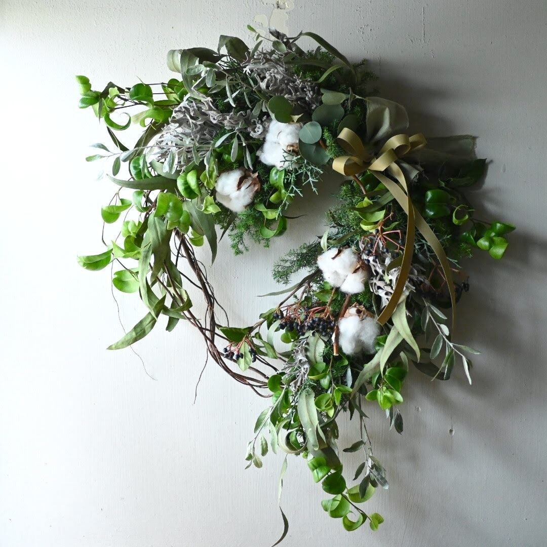 35cm〜/針葉樹と紫陽花のグリーンリース/Holidayリース/実もの 35cm〜/針葉樹と紫陽花のグリーンリース/Holidayリース/実もの
