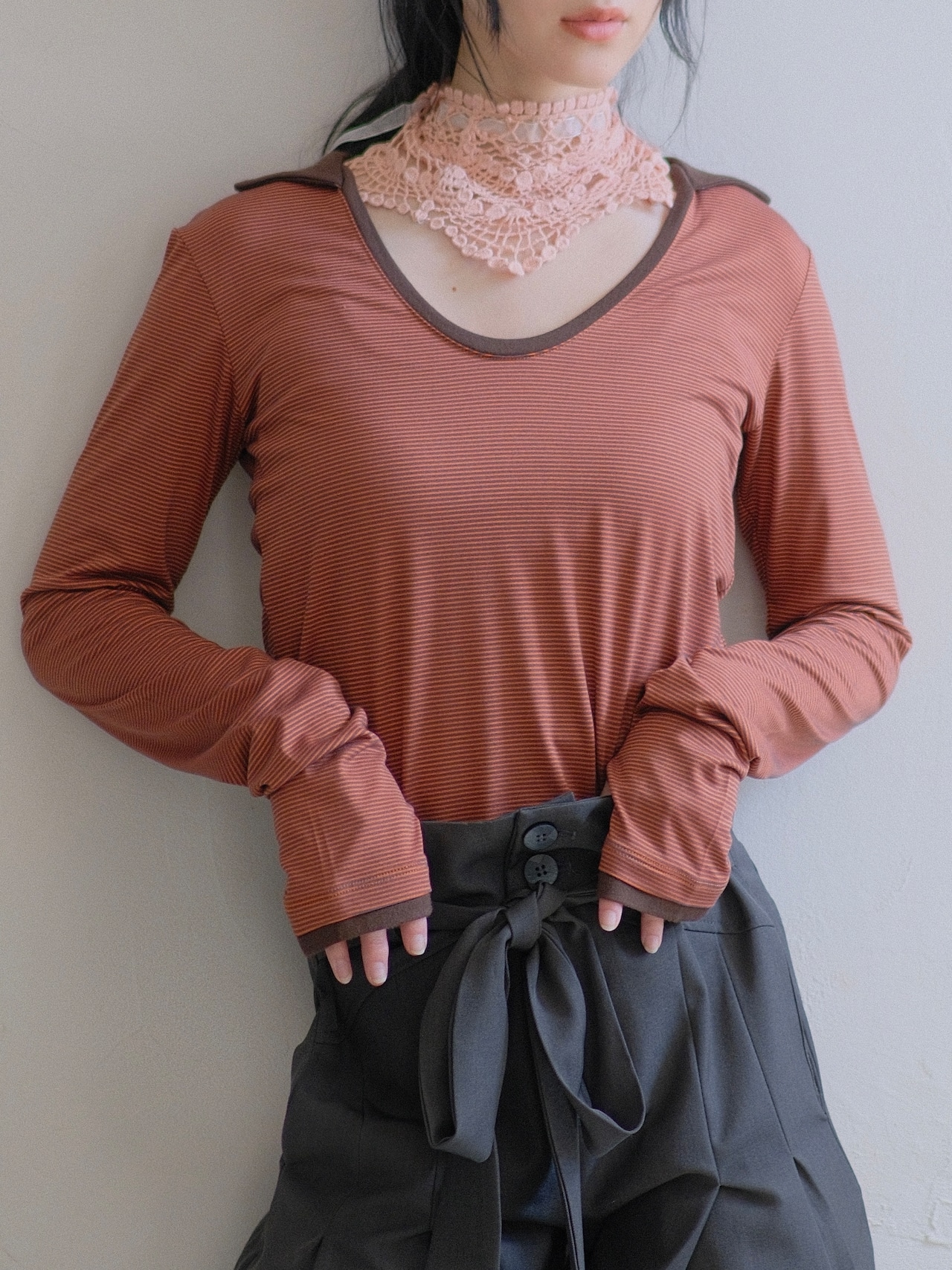 U-Neck Slim Top / ORANGE - 1