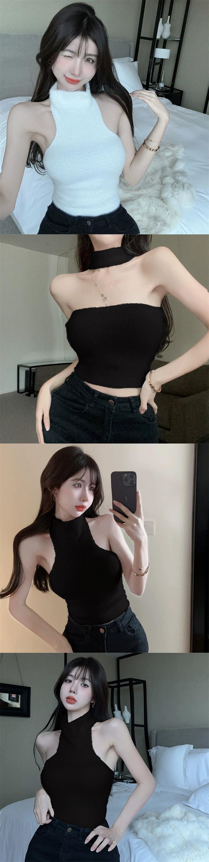 純粋な欲望ネクタイセクシーなニットホルターネックキャミソール女性の