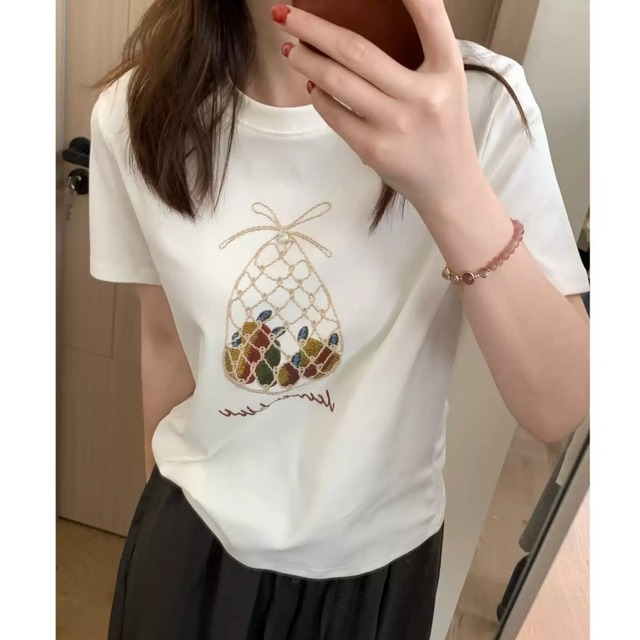 アプリコットデザイン刺繍Ｔシャツ　3color　N00661