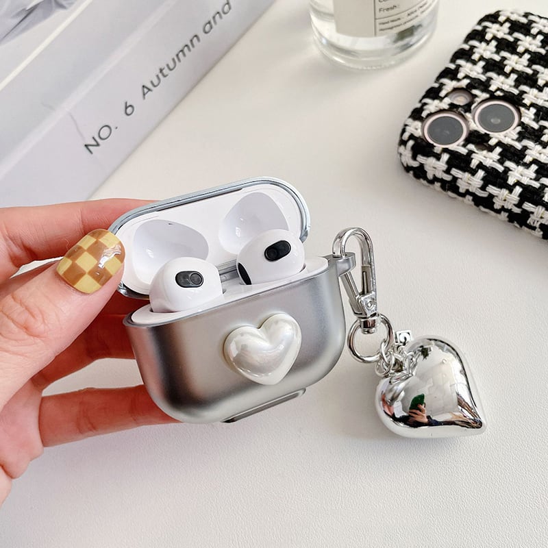 B051】Matt silver heart airpods case | menewshop