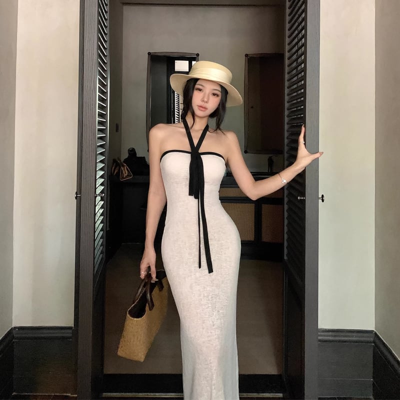 【dress】ホルターネックロングワンピース Q8392