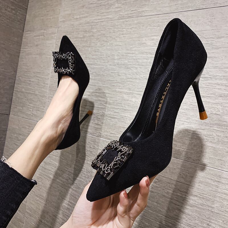 シングルスプリングソリッド カラーヒール 靴 シューズ ハイヒール 春物 ソリッドカラー フェイクシューズ87302757175