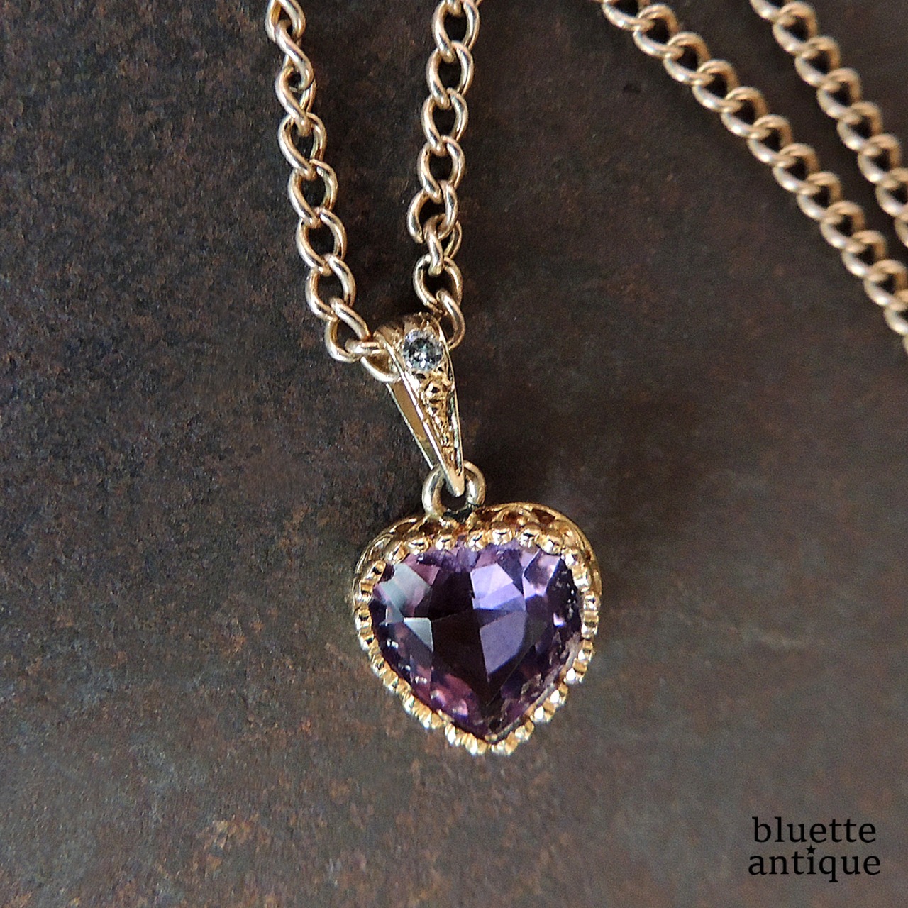 英国アンティークジュエリー エドワーディアン 天然アメシスト 天然ダイヤモンド ペンダントトップ (ソーティングメモ付)